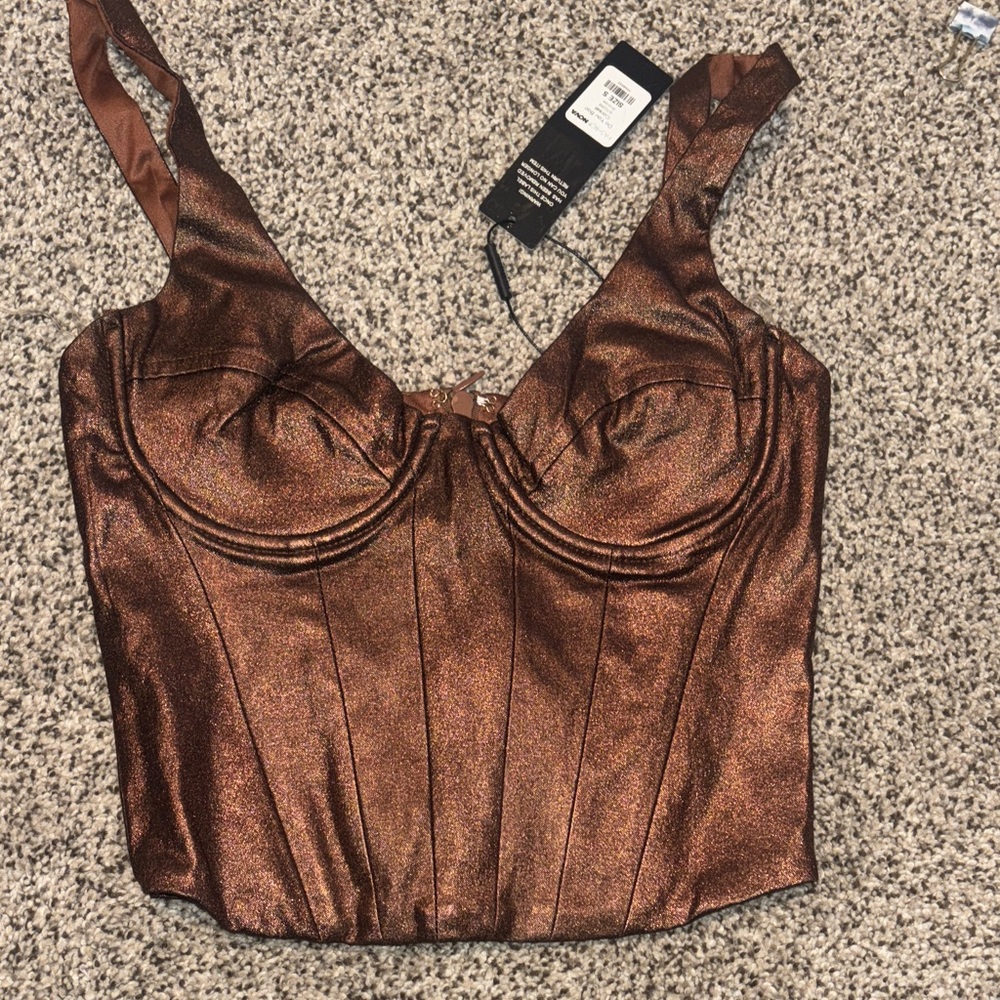 Fashion Nova Shimmering Copper Crop Top